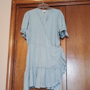 LC Lauren Conrad Asymmetrical Ruffle Dress in Soft Blue Denim